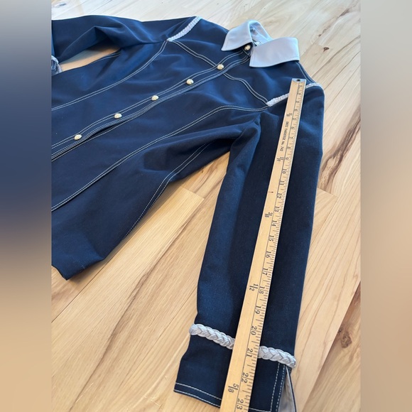 NWOT St John Blue Western Fitted Jacket Button Up Collar Trim Studs Sz Small - Picture 10 of 11